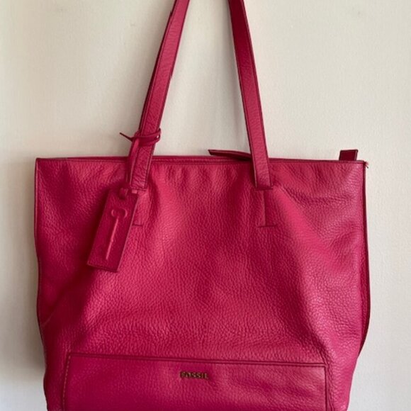 FOSSIL Madison Leather Shopper Pink with Logo & Key Fob - Picture 4 of 16